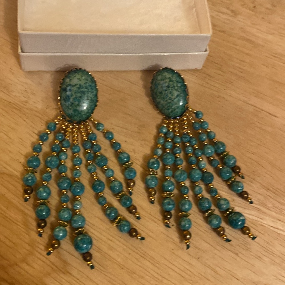 Elegant Turquoise and Gold Dangle pierce Earrings - Picture 3 of 6